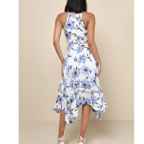 Lulus Zahara Blue White Floral Cotton Sleeveless Midi Dress Size SMALL - Picture 4 of 11
